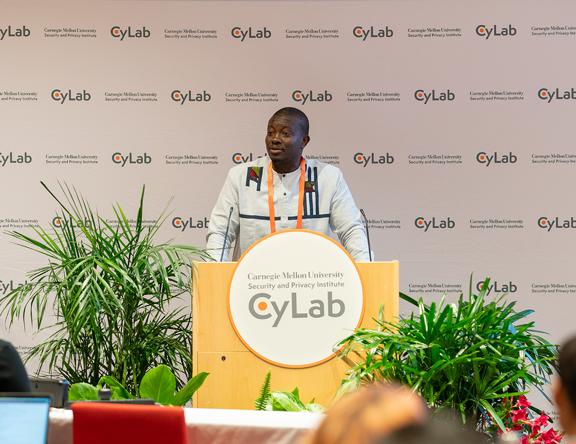 Photo of Assane Gueye lecturing at the CyLab Partners Conference