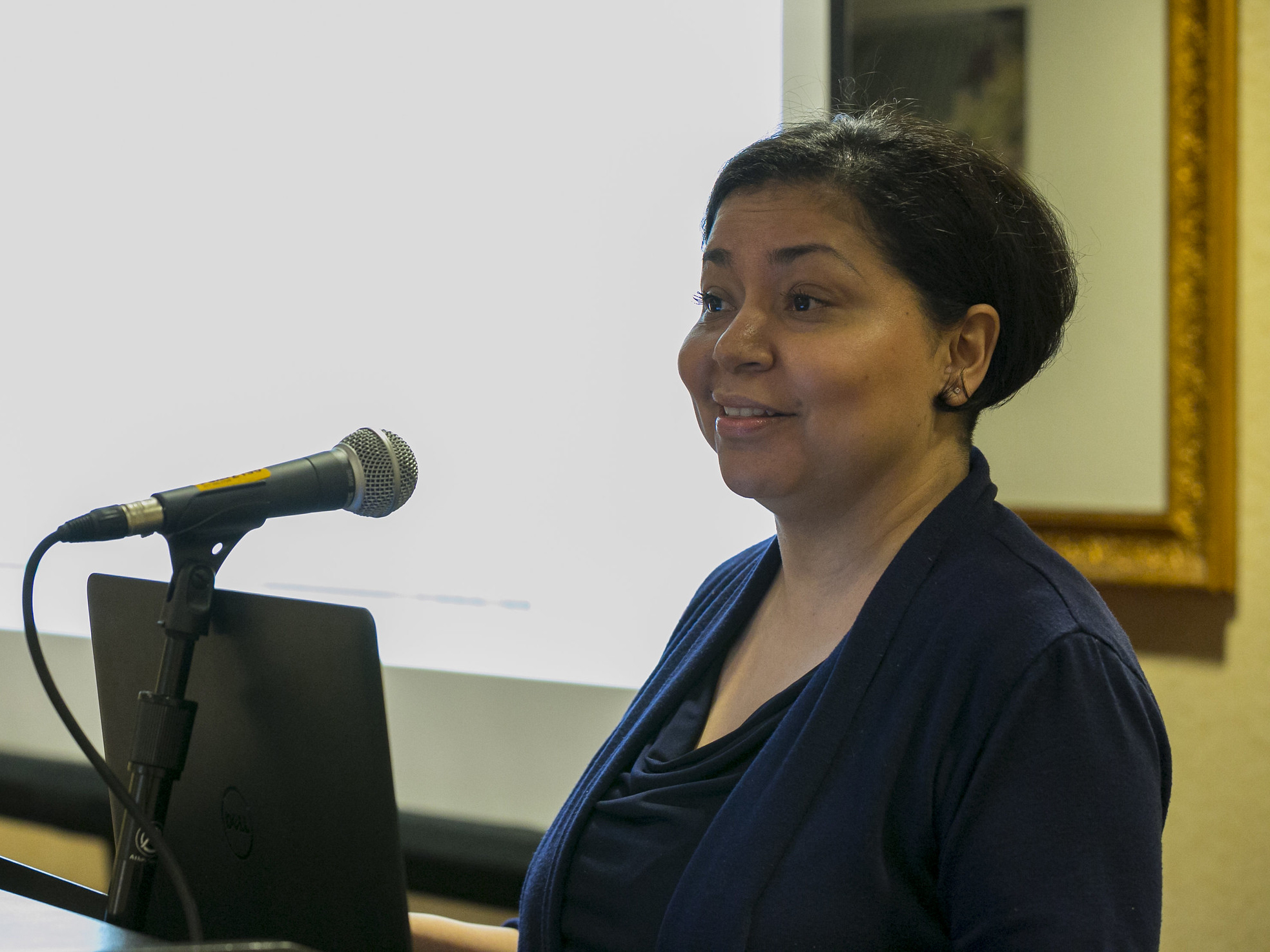 CMU's Lucia Gonzalez-Prier talks to high school students at WiCyS 2019 about ways for them to get involved in cybersecurity.