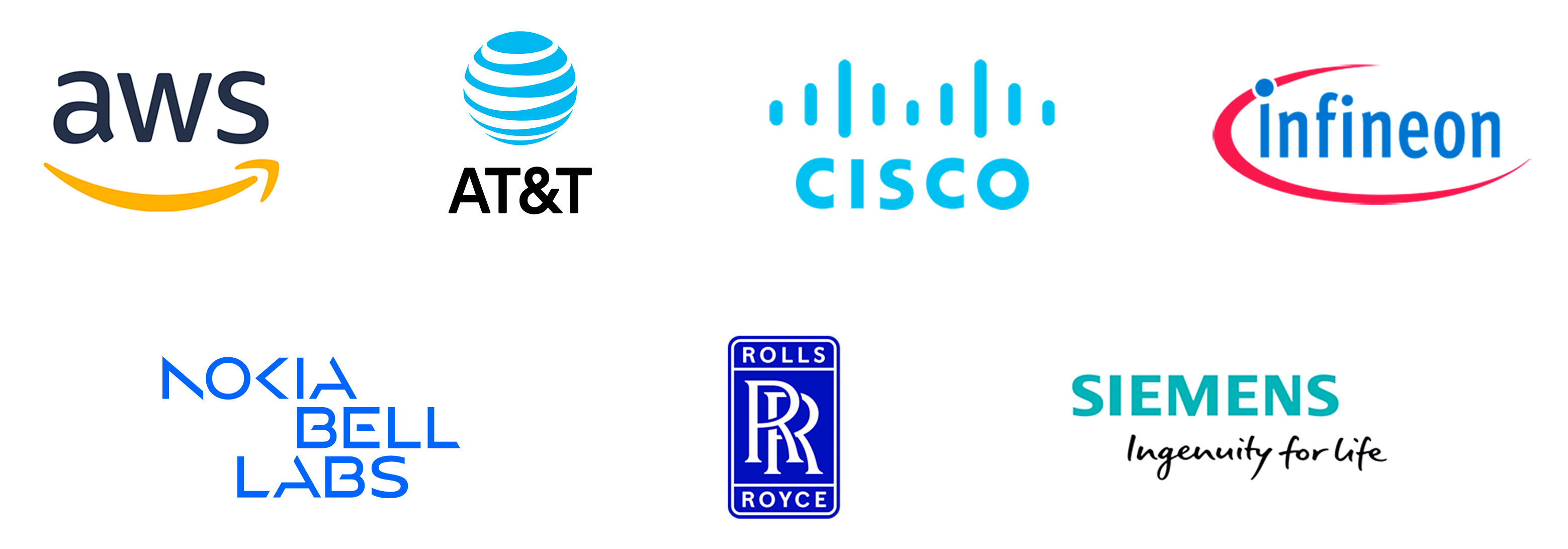 sponsor logos: AWS, AT&T, Cisco, Infineon, Nokia Bell Labs, Rolls Royce, Siemens