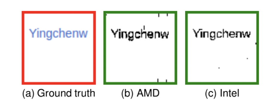Results of researchers proof of concept attack using GPU.zip. Figure A shows the ground truth, or the way the information was displayed on Wikipedia. Figures B and C show the results of the pixel-stealing attack on an AMD Ryzen 7 and Intel i7.