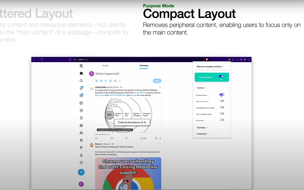 Screen shot image of the Purpose Mode Google Chrome extension