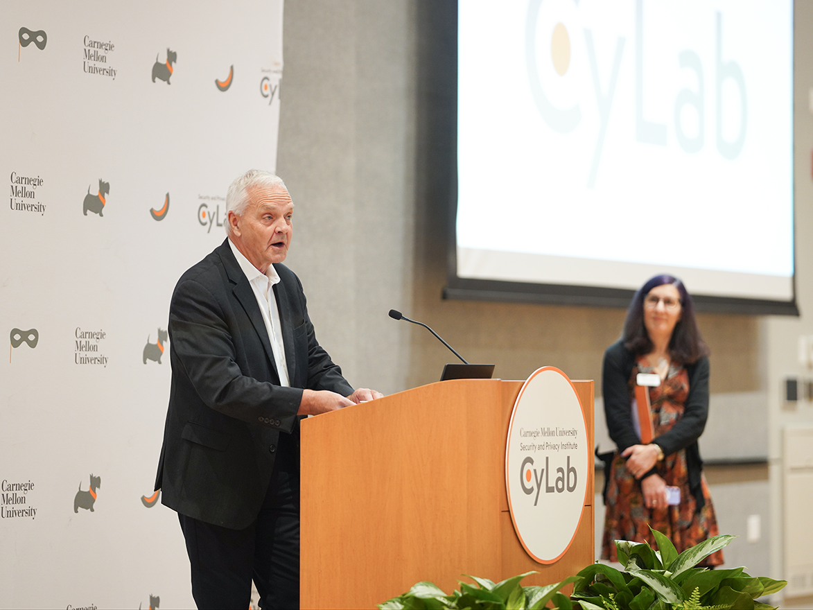 Photo of Martial Hebert speaking at the 2025 CyLab Partners Conference