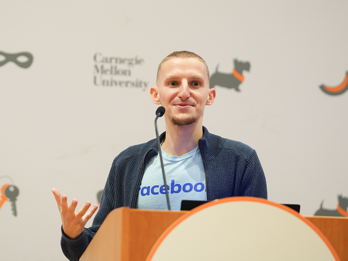 Photo of Dima Berezin speaking at the CyLab Partners Conference