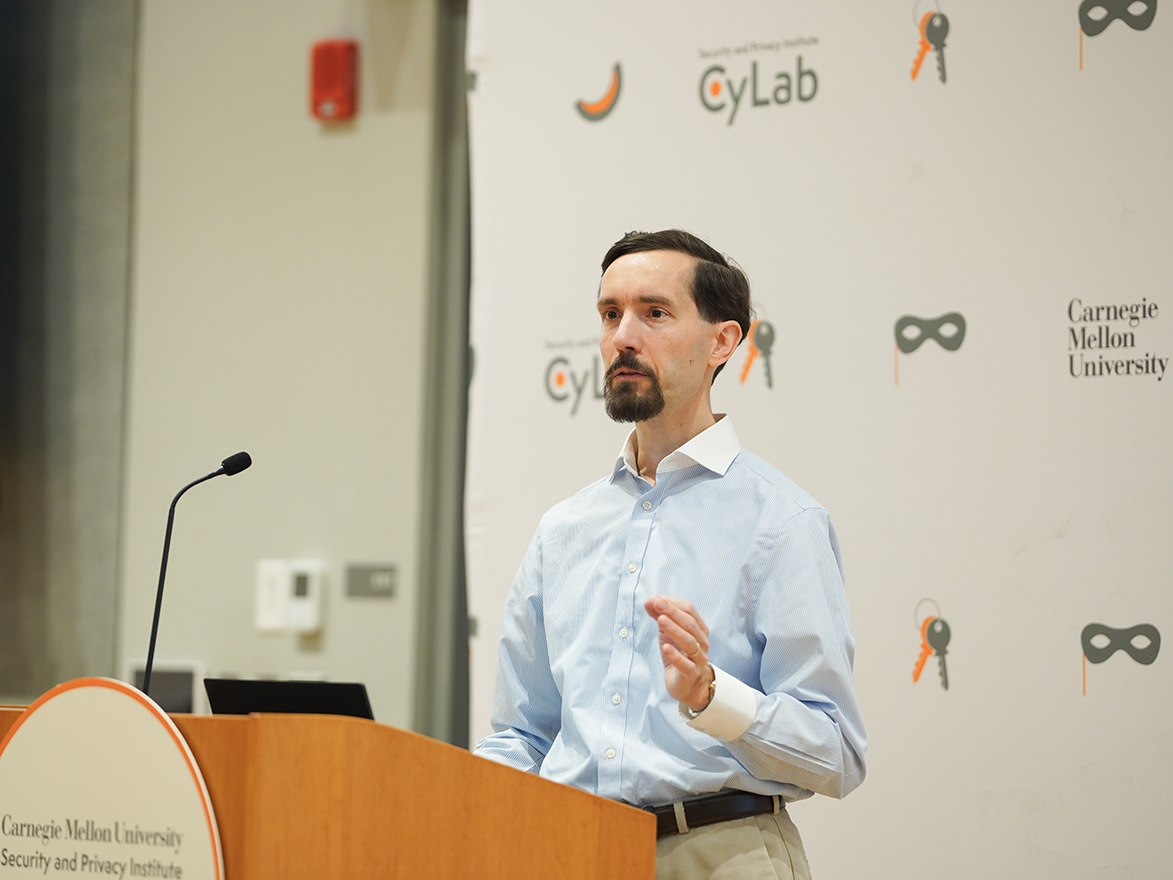 Photo of Bryan Parno giving a lecture at the 2025 CyLab Partners Conference