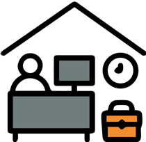 clipart of a person on their computer in a house
